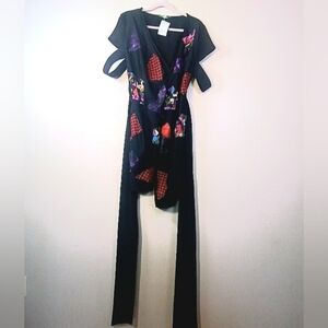 Hertunba Nigerian Made Black Ethnic Print Patch Boho Double Wrap Belt Dress M